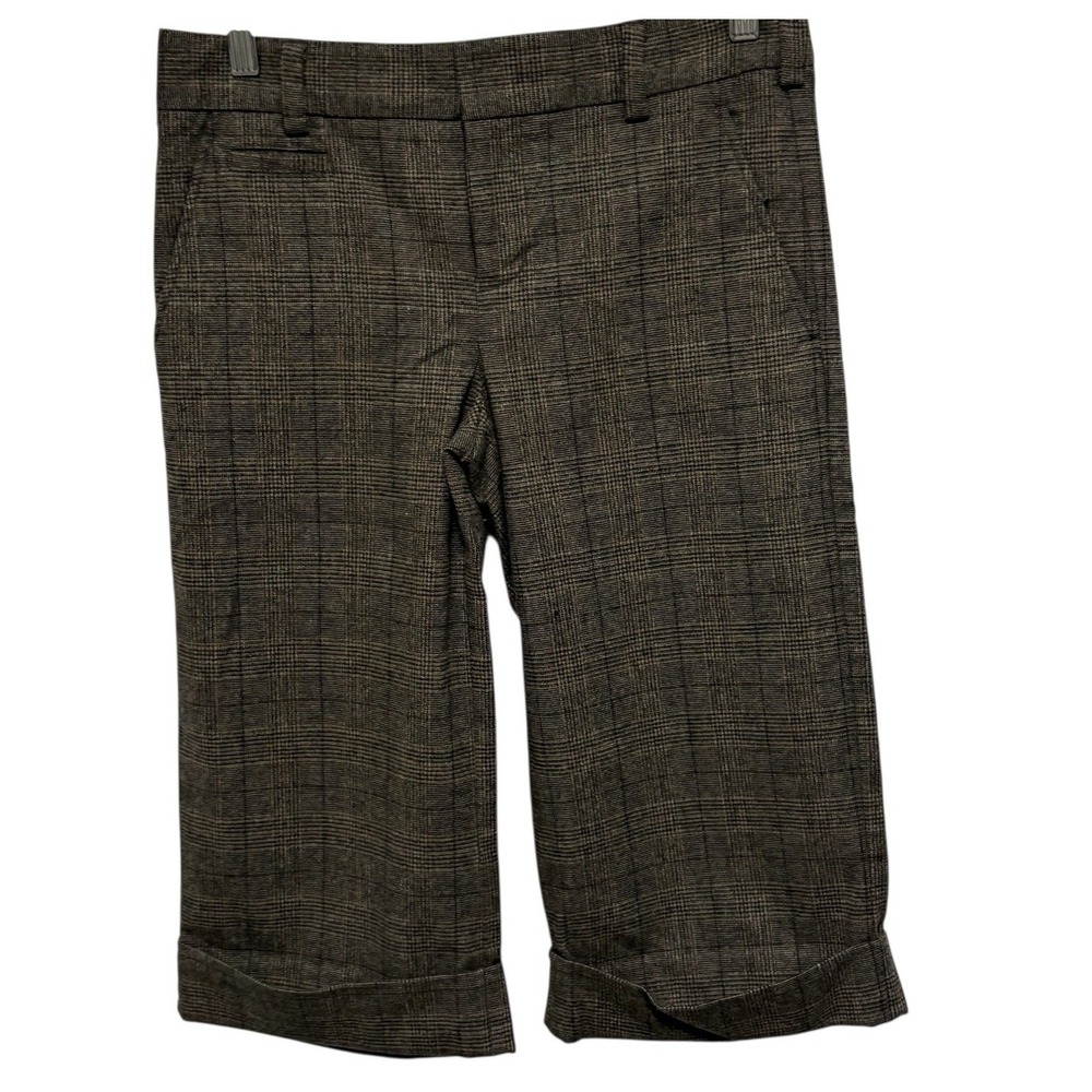 Vince Pants Womens 2 Brown Plaid Wool Stretch Cuffed Cropped Capri Knee Length